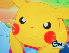 the cartoon pikachu appears to be looking at something