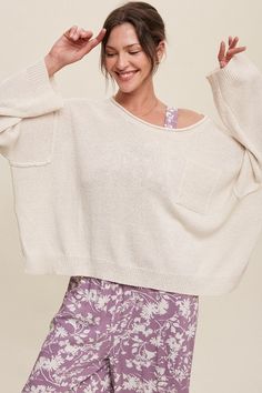 The Light Weight Wide Neck Crop Pullover Knit Sweater is a perfect blend of comfort and modern style. Crafted from lightweight knit fabric, it offers a cozy feel without overwhelming warmth, making it an ideal choice for various seasons. The wide neck and cropped silhouette add a contemporary touch, making this sweater a fashionable and versatile option for casual outings or relaxed settings.- Model is 5' 9.5" 34-24-34.5 and wearing a size Small Made in China Style: Casual Print / Pattern: Solid Knitwear Details, Oversized Cropped Sweater, Crop Pullover, China Style, Cropped Knit Sweater, Cozy Knit Sweater, Women's Sweaters, Sweaters Online, Knitted Pullover Sweaters