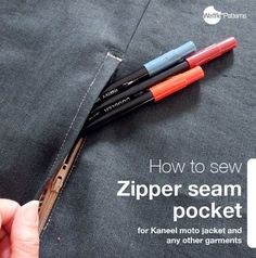 the zipper seam pocket is open to show how to sew it and how to use it