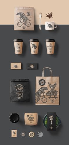 coffee packaging mockup with various cups and bags