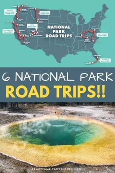 the national park road trip map and it's location in the united states, including yellowstone