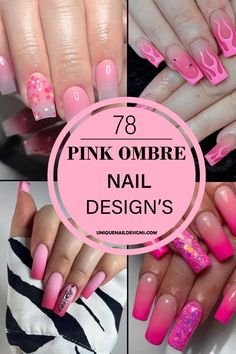 Ombre nail designs in Pink are a perfect blend of subtle elegance and modern style. These designs transition smoothly from one shade of pink to another, creating a beautiful gradient effect on your nails. Pink Ombre Nail Designs, Ombre Hot Pink Nails, Ombre Nail Art Designs 2024, Ombre Dark Pink Nails, Fuschia Ombre Nails, Hot Pink Gradient Nails, French Tip Nail Designs, Pink Ombre Nails