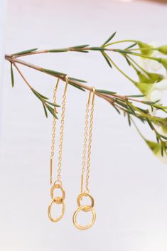 "Threader Earrings ~ 18k Gold Vermeil Earrings ~ Circle ~ Geometric ~Dangle Earrings ~ Handmade ~ Jewelry ~ Gift for her 》D E T A I L S《 ✦ M E T A L : Gold Vermeil (Gold Plated over Sterling Silver) 》✦ S A V E * B U Y * M O R E ✦《 Use the code \"MARESIA2\" and get 10% OFF when you buy 2 items. Use the code \"MARESIA3\" and get 15% OFF when you buy 3 or more items. 》 P A C K A G I N G 《 Your jewelry will be nicely packaged. If one or more items are gifts, please leave us a note at checkout and we Gold Hypoallergenic Dangle Jewelry, Hypoallergenic Gold Dangle Jewelry, 14k Gold Filled Threader Earrings As Gift, Gold Plated Single Linear Earring As Gift, Gold Plated Drop Threader Earrings As Gift, 14k Yellow Gold Filled Threader Earrings, Gold Threader Earrings For Gift, 14k Gold Filled Yellow Gold Threader Earrings, Tarnish Resistant 14k Gold Filled Earrings For Gift