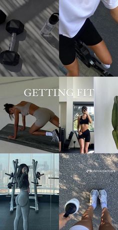 a collage of photos showing different types of exercise equipment