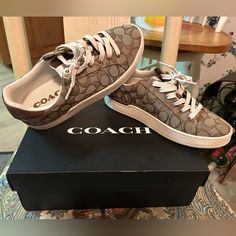 Brand New, Worn Once Then Put Back In Box No Scuffs Or Marks, Perfect Condition Still In Original Box Offers Welcome! Outfits With Coach Shoes, Coach Shoes Outfit For Women, Coach Shoes Outfit, Tenis Coach, Coach Sneakers, White Nike Shoes, Girly Shoes, Brown Sneakers, Dior Shoes