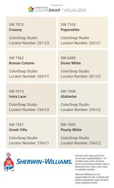 the color swat list for sheryln williams's colorsnap visualizer