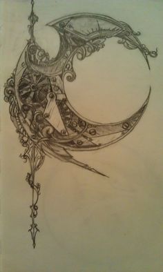 a drawing of a crescent with an intricate design on it