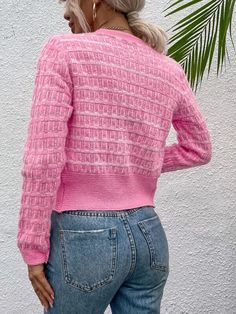 Women Spring Fall Long Sleeve Rugular Elelgant Short Cardigans - Pink,M Trendy Non-stretch Sweater For Spring, Non-stretch Trendy Sweater For Spring, Non-stretch Trendy Spring Sweater, Spring Crew Neck Soft Knit Cardigan, Spring Crew Neck Cardigan In Soft Knit, Spring Soft Knit Crew Neck Cardigan, Spring Soft Knit Cardigan With Crew Neck, Casual Long Sleeve Pink Cardigan, Casual Pink Long Sleeve Cardigan