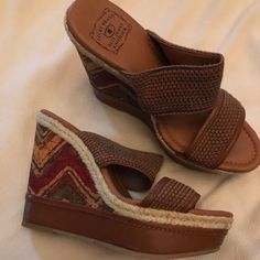 5 Inch Decorative Wedge Heel Slide On Wedge Sandals. Perfect Condition. Never Worn. Lucky Brand Shoes, Slide On, Brand Shoes, Wedge Heels, Wedge Sandals, Women's Shoes Sandals, Lucky Brand, Shoes Sandals, Wedges