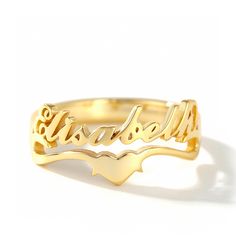 A romantic style,this personalized name ring is paired with heart. You can write your own name,or the name of someone you are head over heals for,or even a favorite word that you use for inspiration. The most unique jewelry you can find,perfect gift for you and your loved one. Find your name ring today.Material: 925 SilverPlating Color: Silver, Yellow Gold, Rose Gold Unique Mothers Rings, Name Ring, Mother Rings, Personalized Ring, Name Rings, Trendy Ring, Promise Rings For Her, Jewelry Fashion Trends, Classy Jewelry