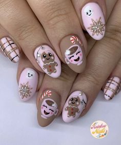 Christmas Press On Nails, Nails Cute, Floral Nail Art, Round Nails, Jelly Nails, Trendy Nail Design, Cawan Kopi