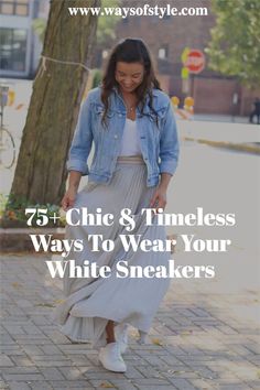 Discover how you can transform your everyday looks with a simple pair of white sneakers. Learn how to pair them with the right pieces, accessories and create the chic street style you've been dreaming of. You can wear white sneakers for every season! Get the ultimate 'How to Wear White Sneakers' guide on the blog now! 👉🏻 #whitesneakers #cariumas #sustainablefashion #capsulewardrobe #whitesneakersoutfits White Shoe Outfits For Women, Outfits With White Sneakers Women, White Sneakers Outfit For Over 50 Women, Fall Outfits White Sneakers, Summer Outfits With White Sneakers, Styling White Sneakers Women, What To Wear With White Sneakers, Outfits With White Tennis Shoes, How To Style White Sneakers