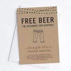 a brown card with the text free beer in exchange for diapers celebrating the birth of jonathan augustine