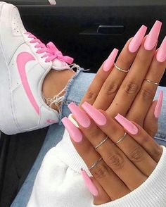 Pink Nail Colors, Pink Nail Polish, Coffin Nails Long, Nailed It