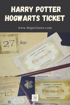 harry potter hogwart's ticket is on display with other harry potter tickets and envelopes