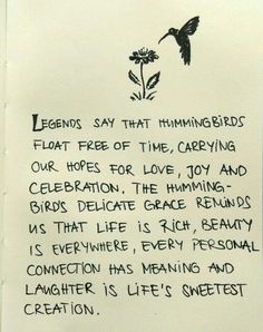 a piece of paper with writing on it and a hummingbird flying over the top