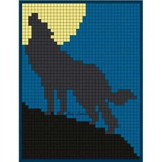 a cross stitch pattern of a wolf on a hill with the moon in the background