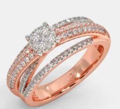 Customised ring. Not eligible for exchange or refund. Metal : 18K Rose Gold Gold Purity : 18K Purity Mark : 18K Gemstone : Natural Diamonds Diamond Color : I-J Diamond Clarity : SI Diamond Weight : 0.54 cts. Diamond Grading Report : SGL Dazzling Rose Gold Diamond Ring With Halo Design, Rose Gold Diamond Cluster Ring For Formal Occasions, Dazzling Rose Gold Diamond Cluster Ring, Dazzling Rose Gold Cluster Ring For Formal Occasions, Formal Rose Gold Diamond Ring With Accents, Dazzling Vvs Clarity Rose Gold Diamond Ring, Rose Gold Rings With Pave Setting For Anniversary, Rose Gold Diamond Ring For Anniversary, Rose Gold Diamond Ring With Halo Design