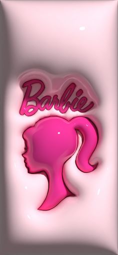 a pink woman's head with the word barbie written on it in bold font