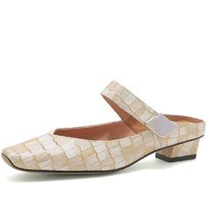 TSS52 Women's Casual Shoes - Leather Sandal With Stone Pattern - Touchy Style Summer Slip-on Flats With Pointed Toe, Elegant Beige Flats For Summer, Beige Low Heel Summer Flats, Beige Low Heel Flats For Summer, Spring Flat Mules With Heel Strap, Summer Pointed Toe Flats With Heel Strap, Summer Leather Beige Mules, Summer Beige Leather Mules, Summer Flats With Heel Strap And Pointed Toe