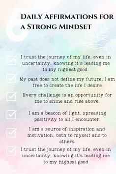 the daily affirmations for a strong mindset