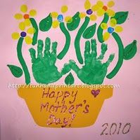 handprints on a potted plant with happy mother's day written in it