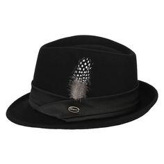 Black Wool Fedora Trilby Hat with White-spotted Black Feather in Hatband-Hats-Innovato Design-Black-57cm-Innovato Design Being Perceived, Trilby Hats, Wood Inlay Rings, Dragon Star, Punk Accessories, Trilby Hat, Masonic Ring, Wooden Sunglasses, Wool Fedora