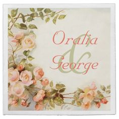 an image of a wedding card with roses on the front and back side that says, vintage romantic paintings of roses by weddings