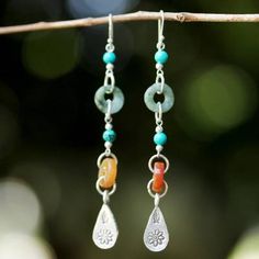 Beaded Dangle Earrings with Jade and Hill Tribe Silver - Hill Tribe Adventure | NOVICA Dig Jewelry, Hoop Earrings Diy, Beading Earrings, Beaded Jewelry Earrings, Beaded Chandelier Earrings, Earrings Ideas, Beads Ideas, Beaded Earrings Tutorials, Classy Lady