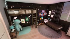 a child's bedroom with bunk beds and stars on the wall