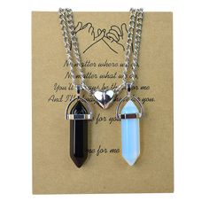 PRICES MAY VARY. Crystal Matching Heart Necklaces:You will get 2pcs hexagonal crystal pendants and a pair of heart clasp,they will mutual attraction when being close,means couples will closely connected and never separated. Size:The length of the chain is 17.7inches+1.97inches(45cm+5cm) extension chain,the crystal stone about 1.57inches(4cm)in length. Material:The crystal matching heart necklaces are made of natural stones and quality alloy. Perfect Gift:The crystal necklaces for women are excel Mutual Attraction, Heart Necklaces, Meditation Jewelry, Crystal Pendants, Chakra Necklace, Crystal Necklaces, Valentines Day Birthday, Jewelry Birthday, Couple Matching