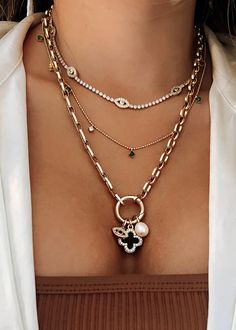 Spiritual Necklace, Evil Eye Necklace Gold, Necklace Ideas, Gold Filled Necklace, Clover Charm, Diamond Choker, Protection Necklace, Jewellery Ideas, Eye Pendant