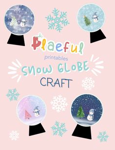 the snow globe craft is featured in front of a pink background