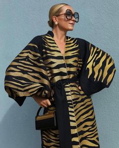 Luxurious Black/Gold Zebra Women's Midi Caftan Yuliya Magdych Flowy Outfits, Muslim Women Clothing, Fashion Designer Clothes, Designer Clothes For Women, Made In Ukraine, Relaxed Outfit, Cocktail Gowns, Women Midi, Diva Fashion