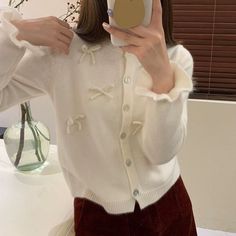 Color: White, Size: One Size Flare Sleeve Sweater, Style Kawaii, Sweaters Cardigan, Fluffy Sweater, Korean Aesthetic, Round Neck Sweaters, Hooded Sweater, Flared Sleeves, Jumpers For Women