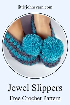 a pair of crocheted slippers with the words jewel slippers free crochet pattern