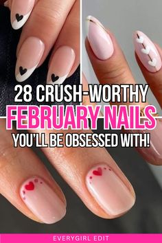 February nail ideas, valentines day nails, heart nail ideas, cute nail designs, simple nail designs, short nail designs, cute nail designs, girly nail designs, romantic nail designs. Nails February, Nails Classy, February Nails, Nails Pink, Valentines Day Gifts For Him