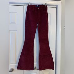 Color: Burgundy Fabric: Corduroy Never Worn - Nwot Red Corduroy Bottoms For Fall, Red Corduroy Jeans For Fall, Trendy Red Corduroy Bottoms, Burgundy Cotton Jeans For Fall, Fall Red Corduroy Jeans, High Waist Burgundy Cotton Pants, Fitted Burgundy Cotton Bottoms, Fitted Red Corduroy Bottoms, Fitted Burgundy Casual Jeans