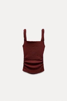 TEXTURED TANK TOP - Burgundy | ZARA United States Rich Girl Fashion, Textured Tank Top, Strappy Top, Beauty Sale, Rich Girl, Textured Fabric, Zara United States, Wide Straps, Zara Tops