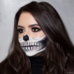 Half Skeleton Makeup, Easy Skeleton Makeup, Skeleton Makeup Tutorial, Half Skull Makeup, Halloween Skeleton Makeup, Pumpkin Makeup, 23 Outfit, Maquillage Halloween Simple, Scary Halloween Makeup