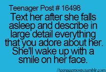 a blue background with text that reads, teenager post 16 / 488 text her after she falls asleep and describe in large detail everything that you adore about her