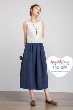 Blue Midi Skirt, Color Combos Outfit, Midi Skirt With Pockets, Handmade Skirts, Skirt Summer, Elastic Waist Skirt, Skirt Midi, Skirt With Pockets, Skirt Skirt