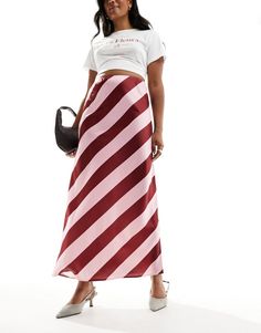 Skirt by ASOS DESIGN *insert heart-eyes emoji here​* Stripe design High rise Elastic waist Regular fit Stripe Skirt Outfit, Pink And Burgundy, Eid Outfits, Maxi Rok, Winter Party Dress, Striped Skirt, Long Sleeve Floral Dress, Pink Skirt, Satin Slip Dress