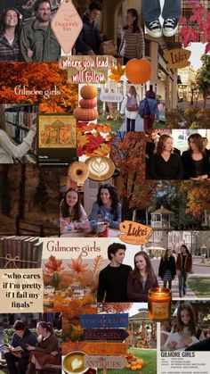 a collage of pictures with people and pumpkins on them, including the words happy fall