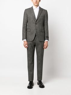 Valentino Garavani single-breasted Tweed Suit - Farfetch Formal Tweed Jacket With Hidden Buttons, Formal Tweed Blazer With Patch Pockets, Designer Tailored Tweed Jacket, Designer Tweed Jacket With Notch Lapel For Business, Grey Tweed Suit, Design Jacket, Tweed Suit, City Shorts, Grey Tweed