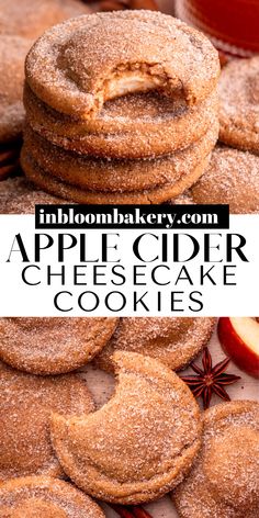 apple cider cheesecake cookies stacked on top of each other