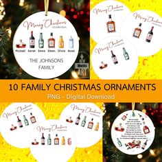 christmas ornaments with the names of family and friends