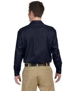 Unisex Long-Sleeve Work Shirt - DARK NAVY - L | Dickies Long-Sleeve Work Shirt in Dark Navy Blue Size Large Work Shirt, Dark Navy Blue, Work Shirts, Work Pants, Business Fashion, Dark Navy, Custom Clothes, Cotton Twill, Mens Long Sleeve