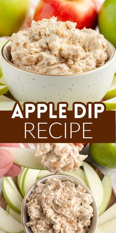 an apple dip recipe with apples in the background