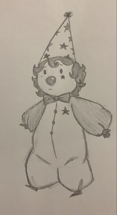 a drawing of a teddy bear with a party hat and stars on it's head